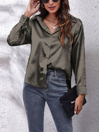 Elegante Bluse Damen Satinoptik Langarm – Dunkelgrau