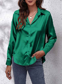 Elegante Bluse Damen Satinoptik Langarm – Grün