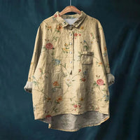 Franziska | Sommerbluse aus Baumwolle mit blühenden Blumen – Khaki