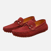 Paul | Herren Freizeit Wildleder-Mokassins Perforierte Schlüpfschuhe – Mokassin Herren – Rot