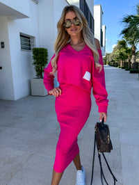 Damen Pullover und Kleid Zweiteiler Set – Rosa