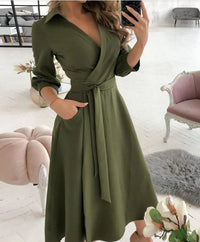 Damen Wickelkleid mit Riemen - Eleganter Schnitt, Vielseitig Tragbar – Oliv