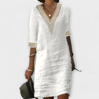 Luftiges Damen Sommerkleid aus Baumwolle-Leinen-Mix – Weiß