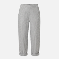 Ulrike | Damen Gestreifte High Waist Hose Rollsaum Taschen – Streifen High Waist – Grau