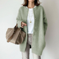 Katharina | Damen Klassischer Durchgehende Strickjacke – Grün