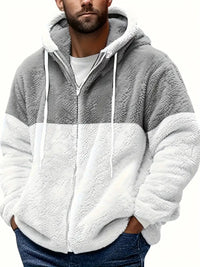 Liakyn | Lässiger Fleece-Kapuzenpullover für Männer – kuschelige Polyester-Zip-Up-Jacke – Grau