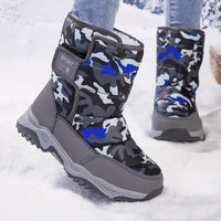 Klethorin | Damen Fashion Camo Schneestiefel - Warm, dickes Plüschfutter mit runder Zehe – Grau