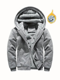 Liazen | Winter Warm Fleece Zipper Hooded Jacke, Solid Farbe verdickt lässiger Hoodie – Grau