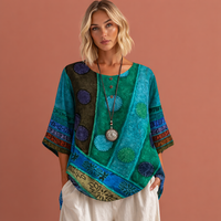 Oversized Sommertop mit buntem Druck für Damen | Noëlle – Grün