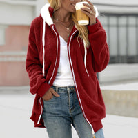 Korvyn | Fleece-Cardigan | Kuschelige Kapuzenjacke für Frauen – Rot