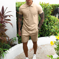 Arthur Polo mit Reißverschluss und Shorts Set – Beige