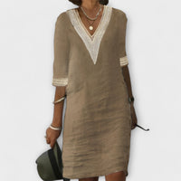 Luftiges Damen Sommerkleid aus Baumwolle-Leinen-Mix – Khaki