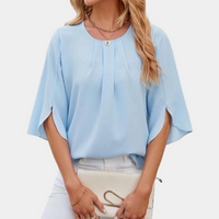 Elegante Damen Bluse mit Faltendetails und raffinierten Ärmeln – Blau