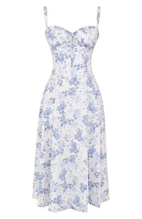 Julia | Sommerkleid – Blau - Blumenmuster