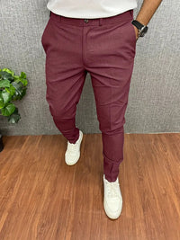 Herren Business Casual Slim-Fit Anzughose – Bordeaux