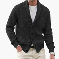 Herren Strickjacke mit Schalkragen und Knopfleiste – Schwarz