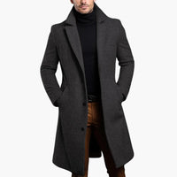 Herren Trenchcoat lang mit Knopfleiste - Reverskragen und Seitentaschen – Grau