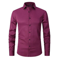 Herren Langarm Button Down Business Hemd mit Knopfverschluss – Bordeaux
