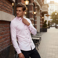 Herren Hemd Stretchhemd Langarm mit Knopfverschluss – Rosa