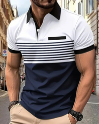 Herren lässiges gestreiftes Poloshirt | Kurzarm – Weiß