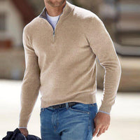 Herrenpullover Mit Halbem Reißverschluss, Bequemer Regular Fit, Moderner Strickpullover Für Männer – Beige