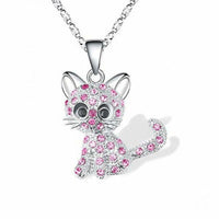 Elegante silberne Halskette mit niedlichem Babykätzchen und bunten Zirkonia - Feline – Rosa