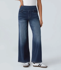 High-Waist Komfort Jeans mit weitem geradem Bein für Damen – Blaugrau