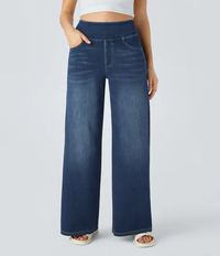 High-Waist Komfort Jeans mit weitem geradem Bein für Damen – Frost Indigo