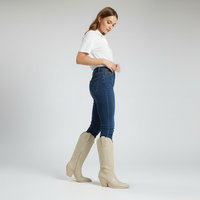 Greta | Damen Klassiker Kniehohe Cowboystiefel – Beige