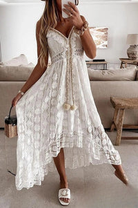 Damen Häkelfransen Spitzenkleid in Weiß - Eleganter Sommerlook – Weiß