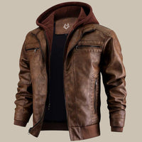 Peter | Herren Komfort Kapuze Lederjacke – Braun