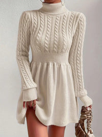 Damen A-Linien Pulloverkleid mit langen Ärmeln und femininem Schnitt – Beige