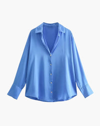 Damen Geknöpft Kragen Bluse – Hellblau