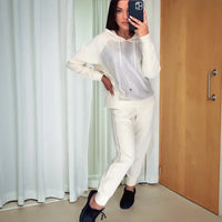 Lumière™ Set in Charmantem, Funkelndem Strass-Sweatshirt / Verleihen Sie Lhrem Herbst/Winter Mehr Charme und Glamour! – Weiß