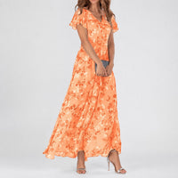 Lea - Ein vielseitiges Blumen-Midikleid für jede Gelegenheit – Orange