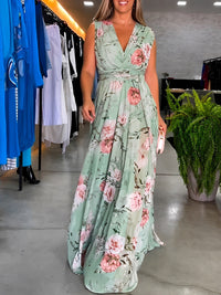 Hana - Lockeres Ärmelloses Blumenkleid – Grün