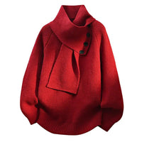 Clara | Schalkragen Strick Pullover – Rot