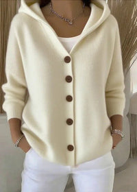 Sofia | Damen Bequem Kapuze Knopfstrickjacke – Beige