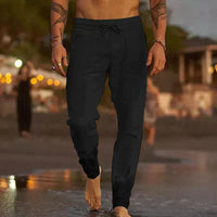 Livia | Stilvolle Herren Leinen-Strandhose – Schwarz