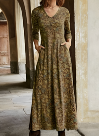 Elegantes Damen Maxikleid mit Blumenmuster - Sommerlich Fließend – Braun