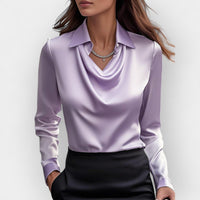 Elegante Damen Satinbluse mit Wasserfallkragen – Lavendel