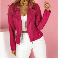 Damen Schräger Reißverschluss Sommer Bikerjacke – Rosa