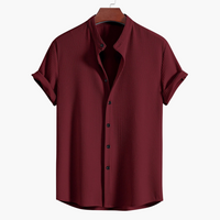 Elegantes Herren Stehkragenhemd – Bordeauxrot