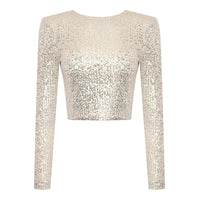 Karolin | Paillettenverziertes langärmliges Crop Top – Beige