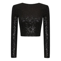 Karolin | Paillettenverziertes langärmliges Crop Top – Schwarz