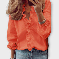 Zoe | Rüschen-Front V-Ausschnitt Bluse – Orange