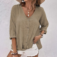 Katharina | Lässiges T Shirt mit V Ausschnitt – Khaki