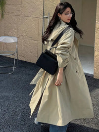 Rerbrelha | Eleganter, doppelreihiger Trenchcoat mit Gürtel, einfarbig, Polyester – Khaki