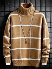 Shiriane | Stylischer karierter Rollkragenpullover für Männer, All-match Langarm-Top – Khaki Farbe