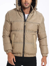 Reigrel | Unifarbene Herren-Pufferjacke mit abnehmbarer Kapuze und Reißverschluss – Khaki